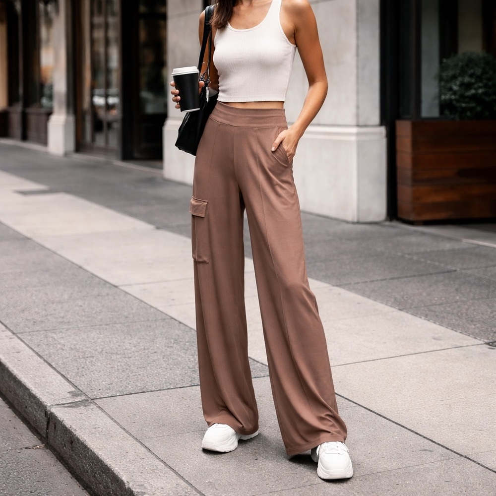 Move Theology High Rise Wide Leg Performance Lounge Pants – Mocha Neutral